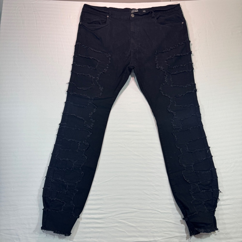 Another Hype Piece Black Distressed Frayed Patchwork Skinny Jeans Mens 46x36